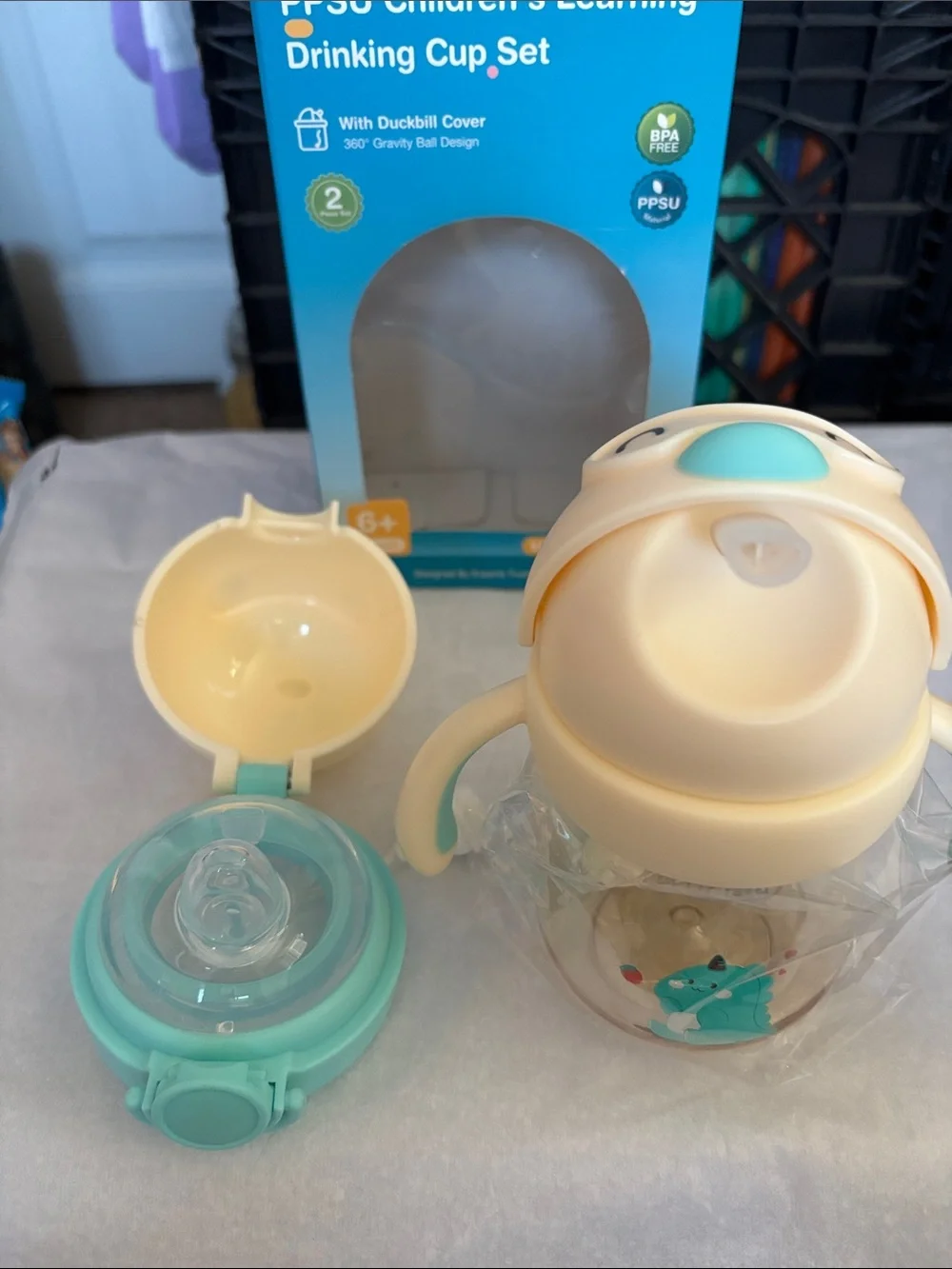 Beige & Teal Children's PPSU Drinking Cup with Handles